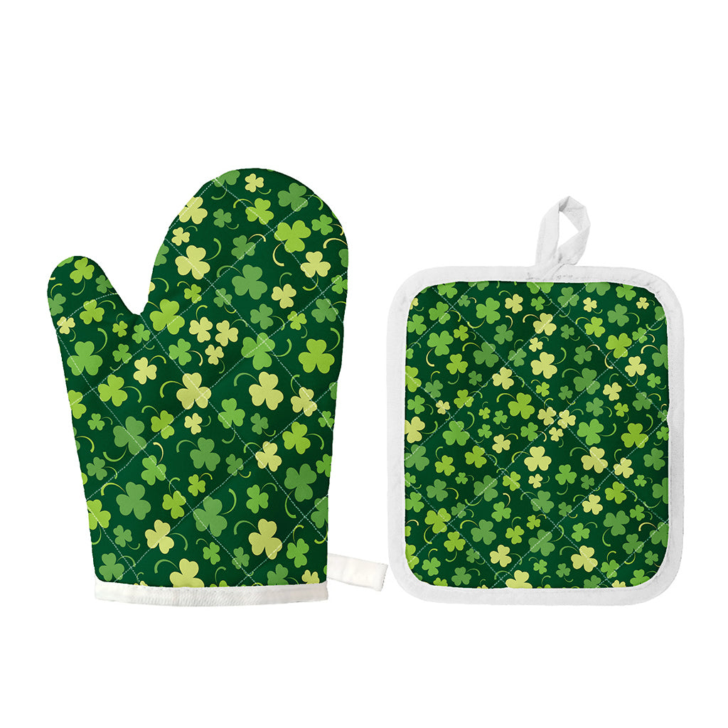 Green Clover Saint Patrick's Day Print Oven Mitt And Pot Holder Set
