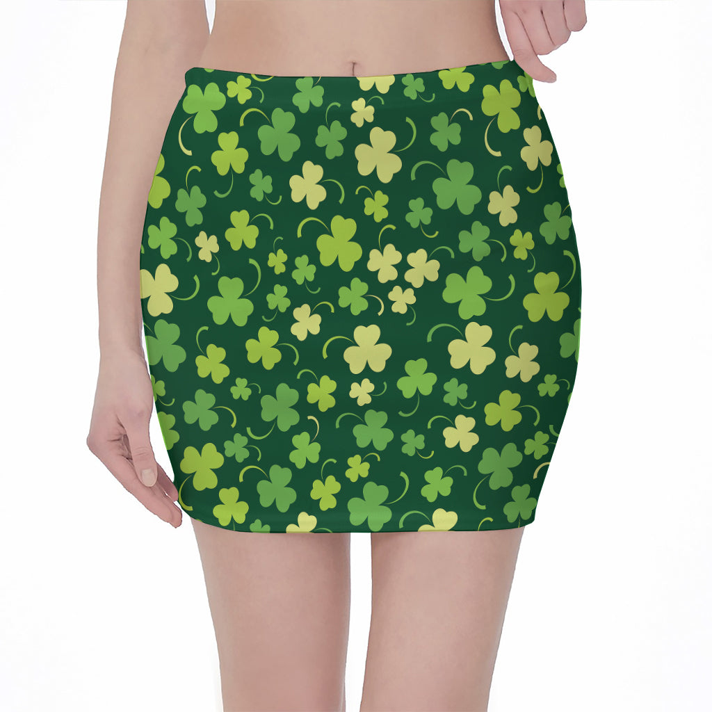Green Clover Saint Patrick's Day Print Pencil Mini Skirt