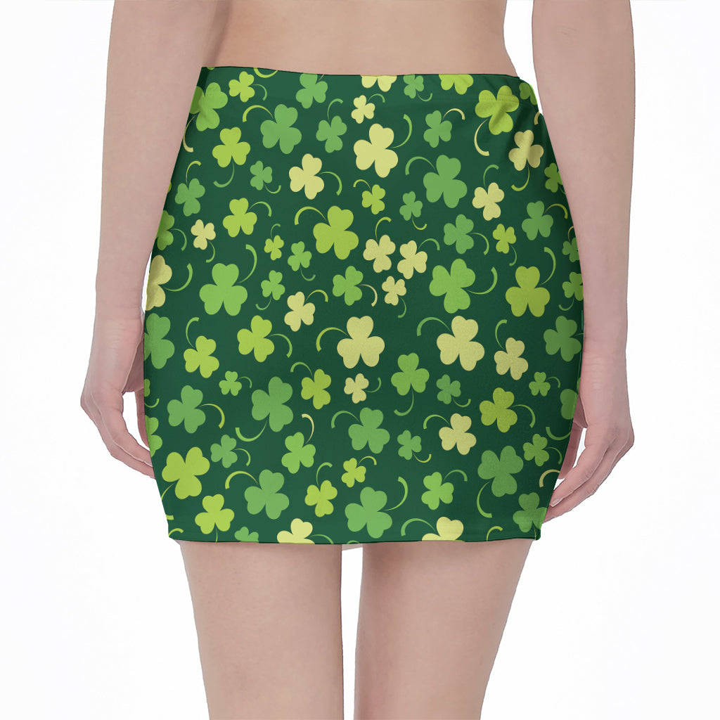 Green Clover Saint Patrick's Day Print Pencil Mini Skirt
