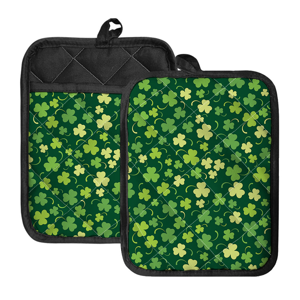 Green Clover Saint Patrick's Day Print Pot Holders With Pocket