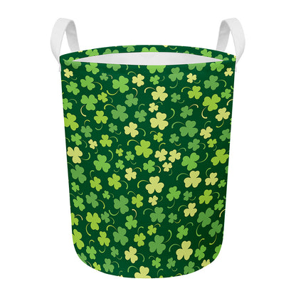 Green Clover Saint Patrick's Day Print Round Laundry Basket