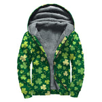 Green Clover Saint Patrick's Day Print Sherpa Lined Zip Up Hoodie