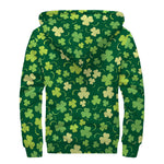Green Clover Saint Patrick's Day Print Sherpa Lined Zip Up Hoodie