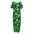 Green Clover Saint Patrick's Day Print Short Sleeve Long Nightdress