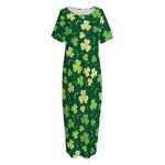 Green Clover Saint Patrick's Day Print Short Sleeve Long Nightdress