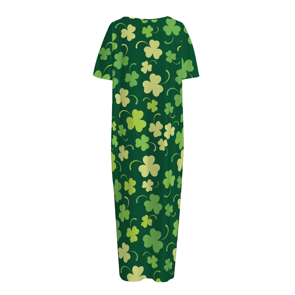 Green Clover Saint Patrick's Day Print Short Sleeve Long Nightdress
