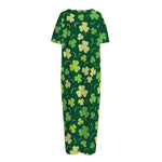 Green Clover Saint Patrick's Day Print Short Sleeve Long Nightdress