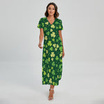 Green Clover Saint Patrick's Day Print Short Sleeve Maxi Dress
