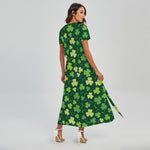 Green Clover Saint Patrick's Day Print Short Sleeve Maxi Dress