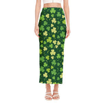 Green Clover Saint Patrick's Day Print Side Slit Maxi Skirt