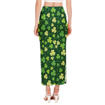 Green Clover Saint Patrick's Day Print Side Slit Maxi Skirt