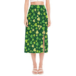 Green Clover Saint Patrick's Day Print Side Slit Midi Skirt