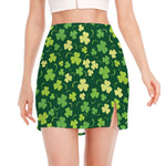 Green Clover Saint Patrick's Day Print Side Slit Mini Skirt