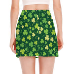 Green Clover Saint Patrick's Day Print Side Slit Mini Skirt