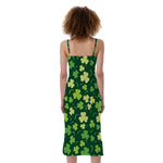 Green Clover Saint Patrick's Day Print Slim Fit Midi Cami Dress