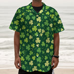 Green Clover Saint Patrick's Day Print Textured Short Sleeve Shirt