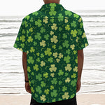 Green Clover Saint Patrick's Day Print Textured Short Sleeve Shirt