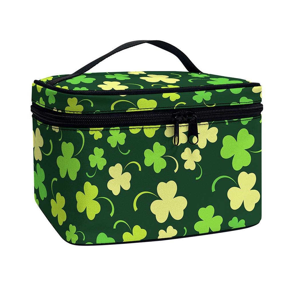 Green Clover Saint Patrick's Day Print Travel Makeup Bag