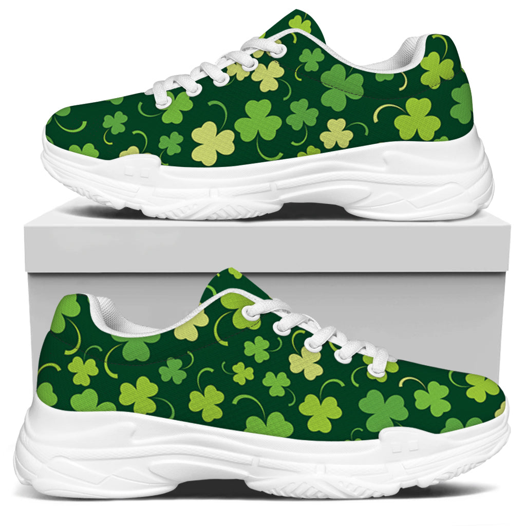 Green Clover Saint Patrick's Day Print White Chunky Shoes