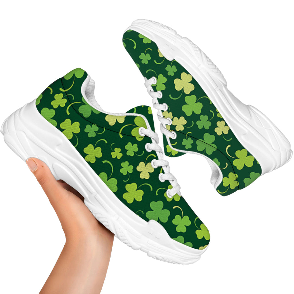 Green Clover Saint Patrick's Day Print White Chunky Shoes