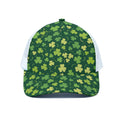 Green Clover Saint Patrick's Day Print White Mesh Trucker Hat