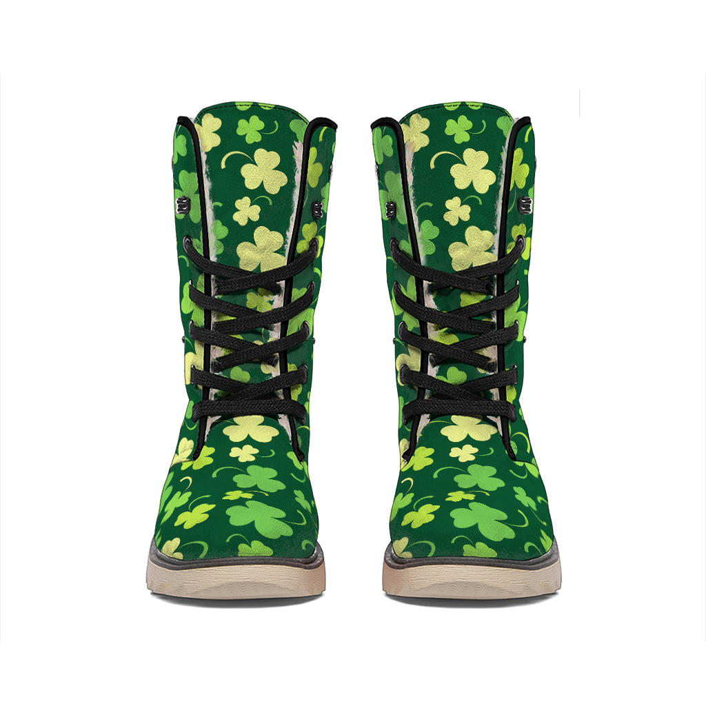 Green Clover Saint Patrick's Day Print Winter Boots