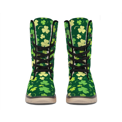 Green Clover Saint Patrick's Day Print Winter Boots