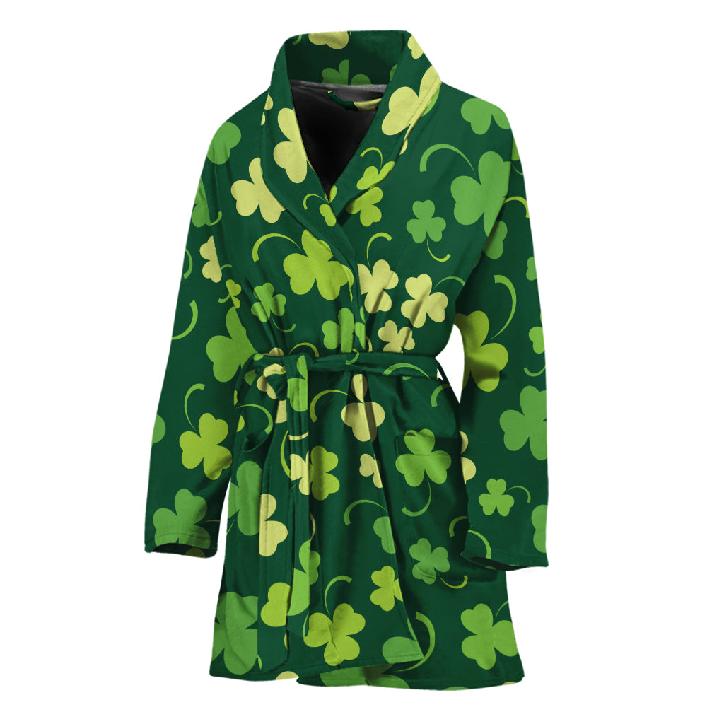 Green Clover Saint Patrick's Day Print Women's Bathrobe