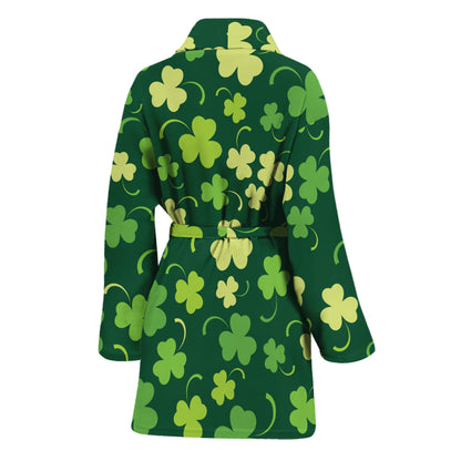 Green Clover Saint Patrick's Day Print Women's Bathrobe