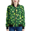 Green Clover Saint Patrick's Day Print Women's Bomber Jacket