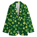 Green Clover Saint Patrick's Day Print Women's Cotton Blazer