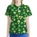 Green Clover Saint Patrick's Day Print Women's Polo Shirt