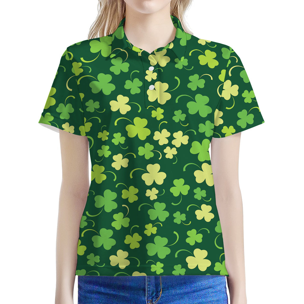 Green Clover Saint Patrick's Day Print Women's Polo Shirt