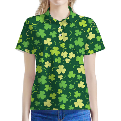 Green Clover Saint Patrick's Day Print Women's Polo Shirt