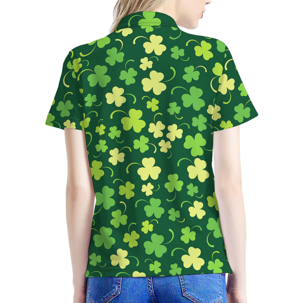 Green Clover Saint Patrick's Day Print Women's Polo Shirt