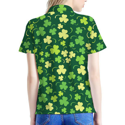Green Clover Saint Patrick's Day Print Women's Polo Shirt