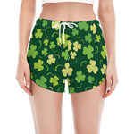 Green Clover Saint Patrick's Day Print Women's Split Running Shorts