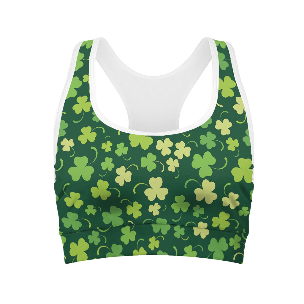 Green Clover Saint Patrick's Day Print Women's Sports Bra