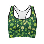 Green Clover Saint Patrick's Day Print Women's Sports Bra