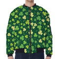Green Clover Saint Patrick's Day Print Zip Sleeve Bomber Jacket