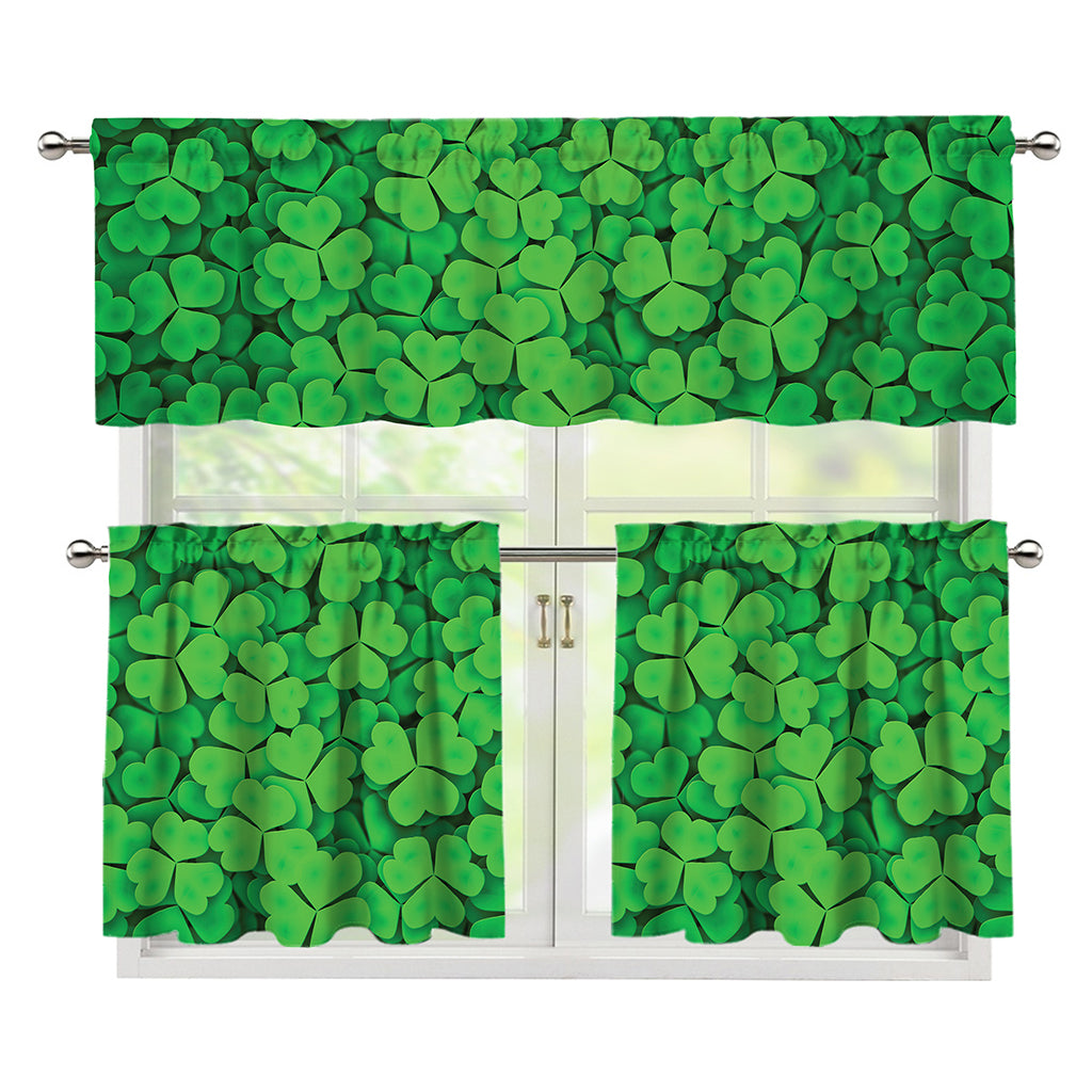 Green Clover St. Patrick's Day Print 3 Piece Kitchen Curtains