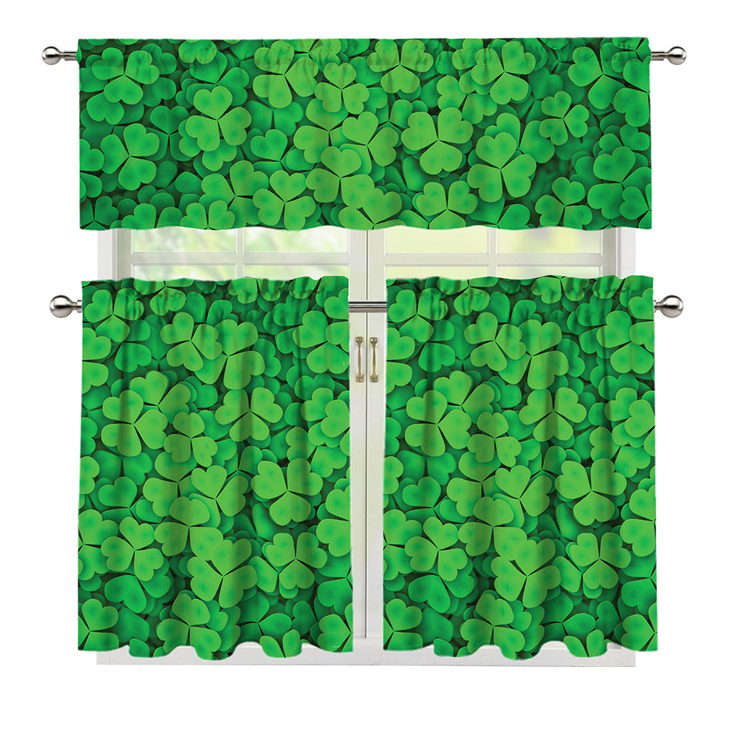 Green Clover St. Patrick's Day Print 3 Piece Kitchen Curtains