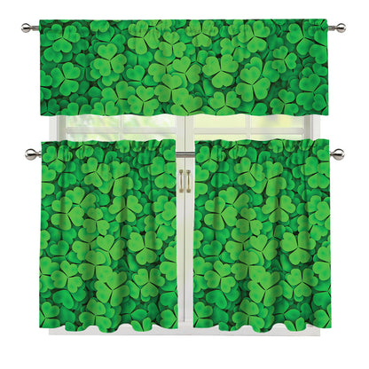Green Clover St. Patrick's Day Print 3 Piece Kitchen Curtains