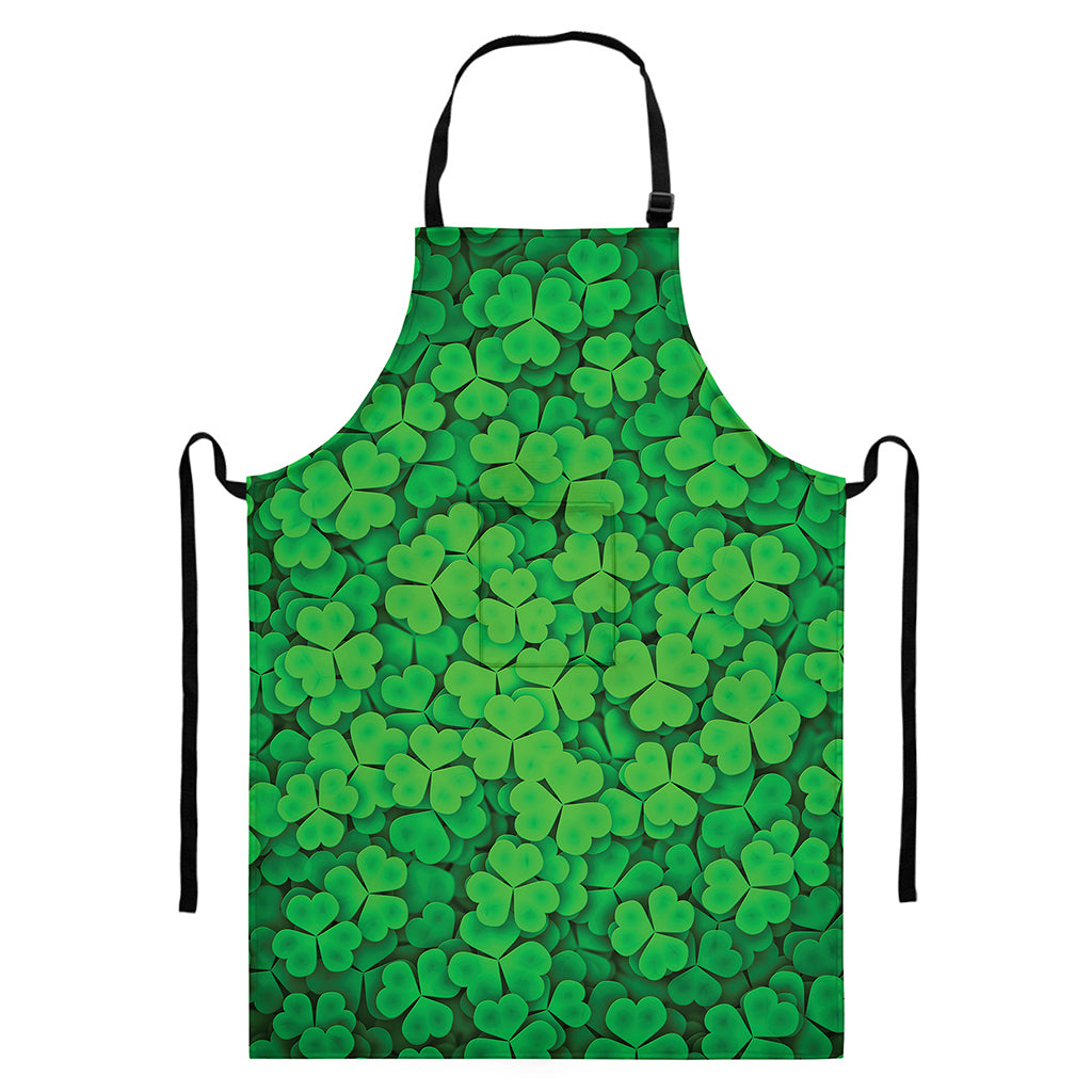 Green Clover St. Patrick's Day Print Bib Apron With Pocket