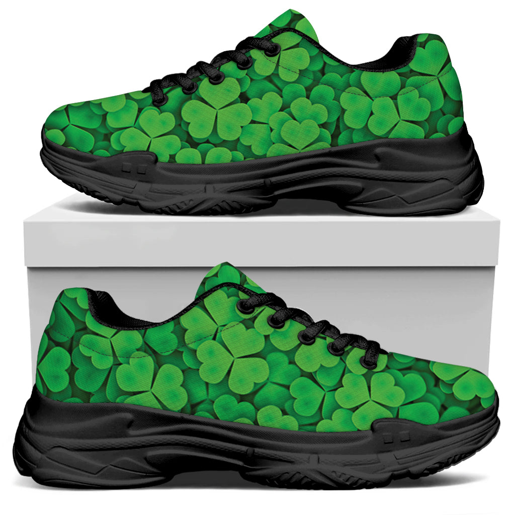 Green Clover St. Patrick's Day Print Black Chunky Shoes