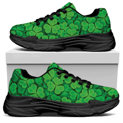 Green Clover St. Patrick's Day Print Black Chunky Shoes