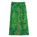 Green Clover St. Patrick's Day Print Cotton Front Slit Maxi Skirt