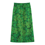 Green Clover St. Patrick's Day Print Cotton Front Slit Maxi Skirt