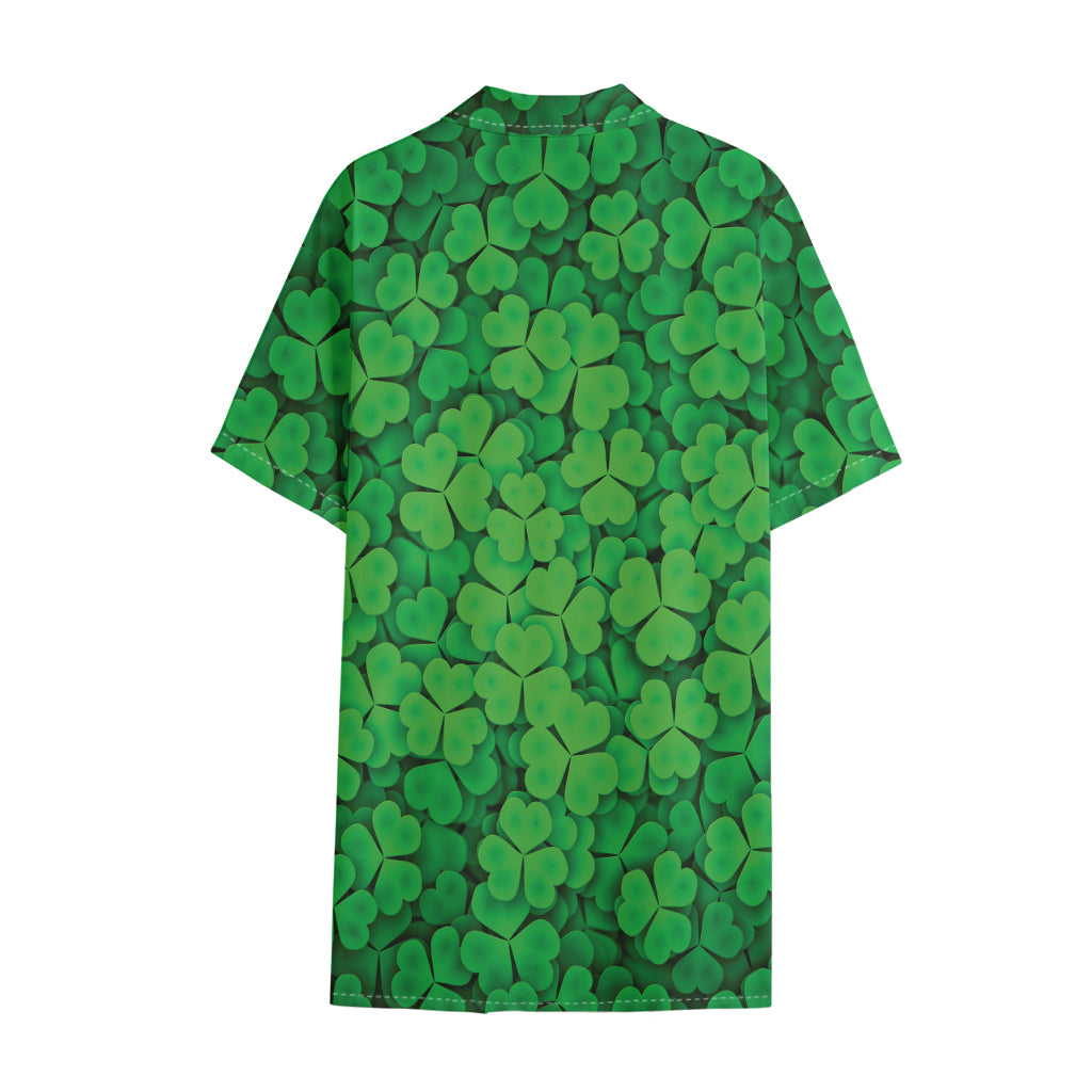 Green Clover St. Patrick's Day Print Cotton Hawaiian Shirt