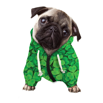 Green Clover St. Patrick's Day Print Dog Zip Up Hoodie